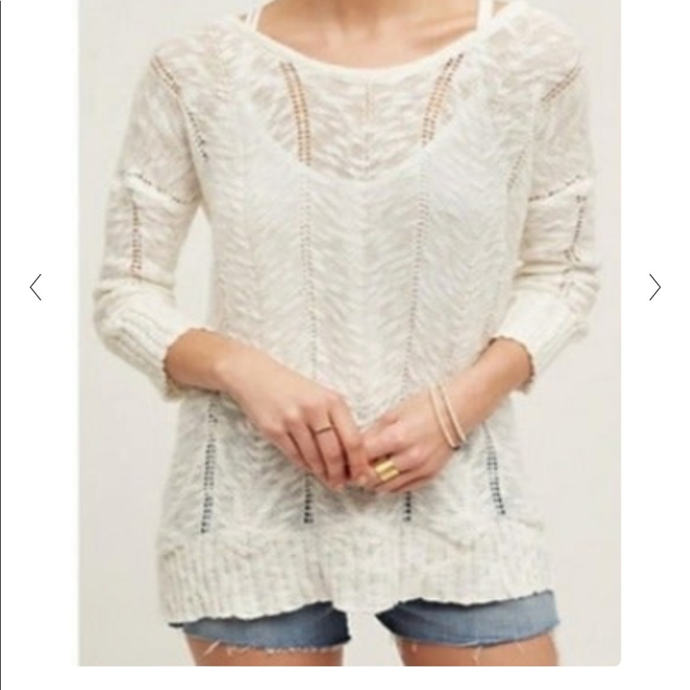 Anthropologie Linen Blend Adelina Knitted and Knotted Ivory Sweater NWT Sz Small - Picture 2 of 8